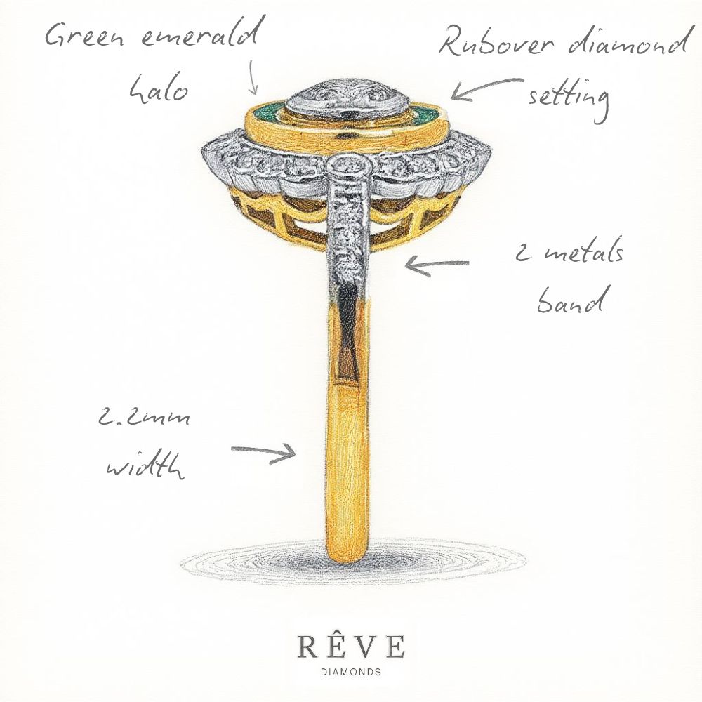 Vintage Style Emerald Halo Diamond Engagement Ring