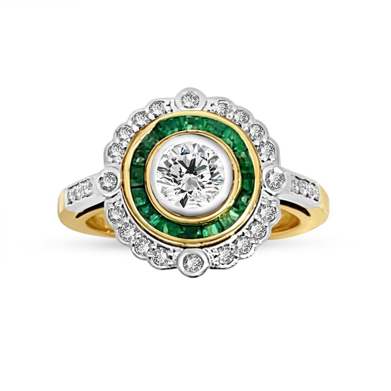 Vintage Style Emerald Halo Diamond Engagement Ring