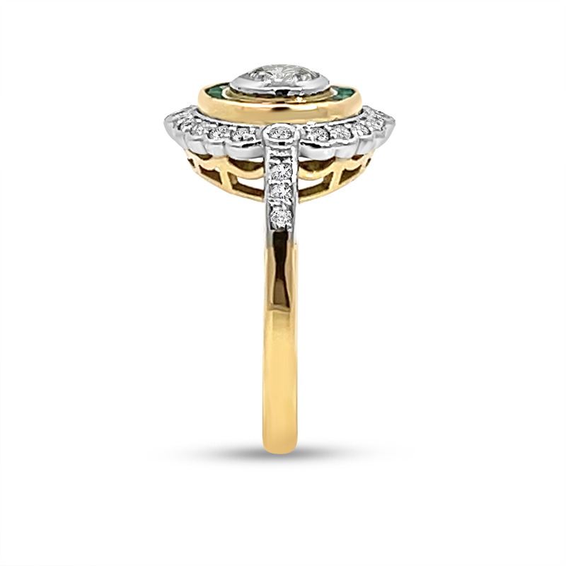Vintage Style Emerald Halo Diamond Engagement Ring