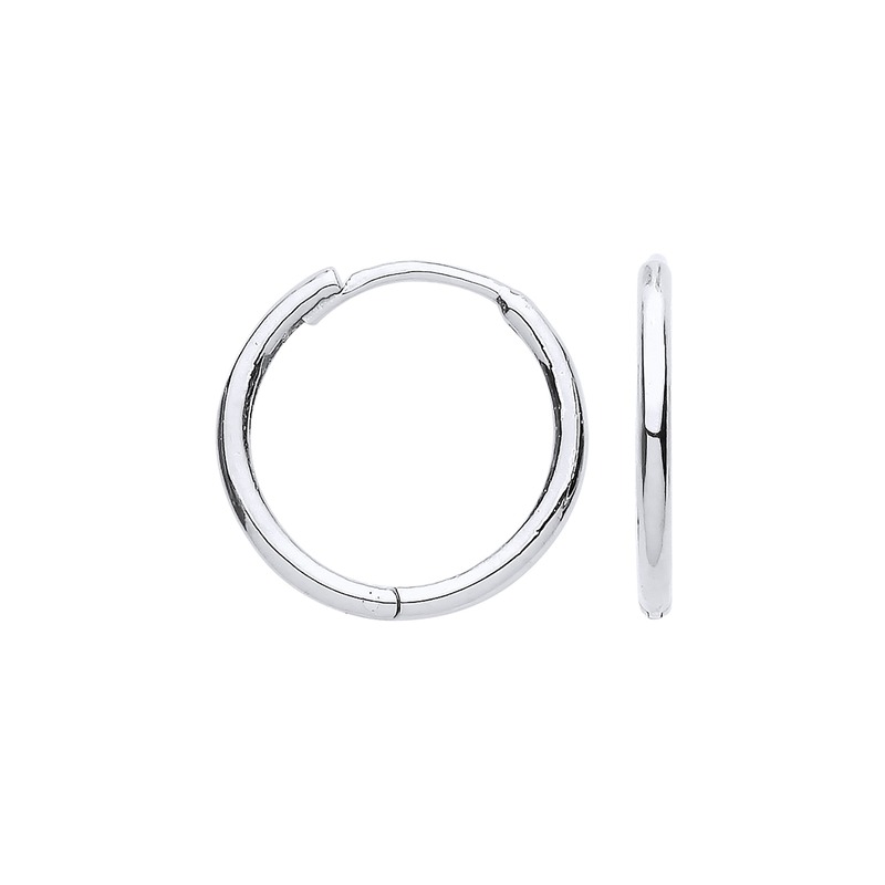 White Gold 14mm Plain Round Hinged Huggies