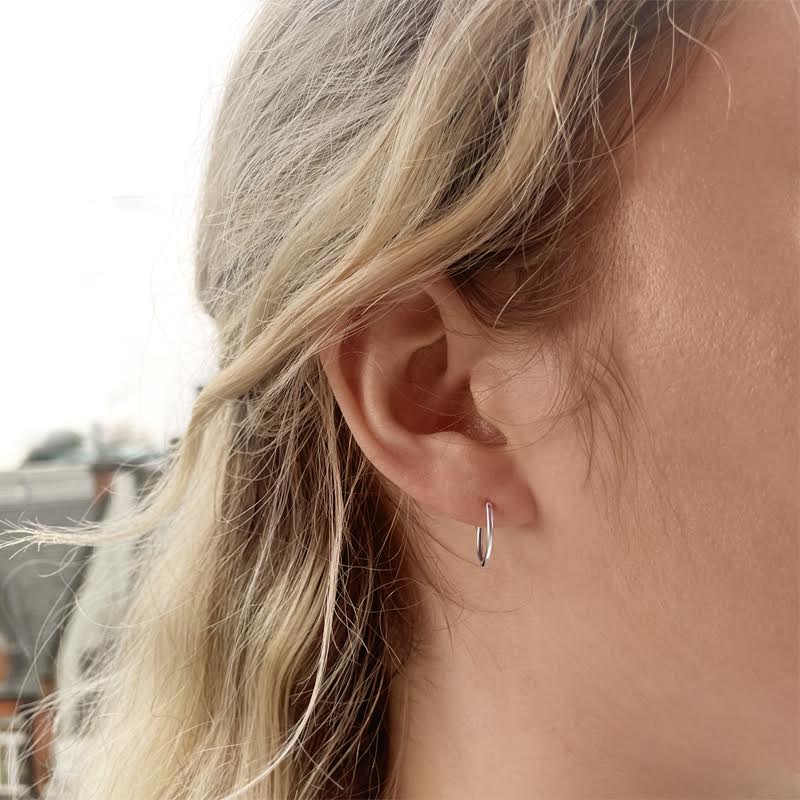 White Gold 14mm Plain Round Hinged Huggies