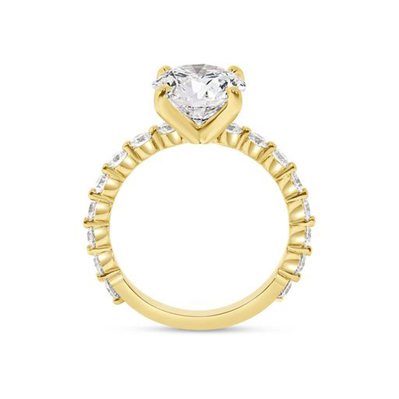 Lab Grown Yellow Gold Round Cut Shoulder Set Diamond Engagement Ring