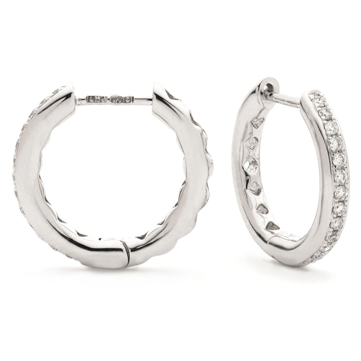 Grain Set Small Round Diamond Hoops Earrings