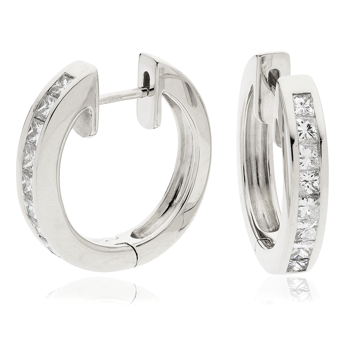 Channel Set Princess Cuts Hoops Diamond Earrings