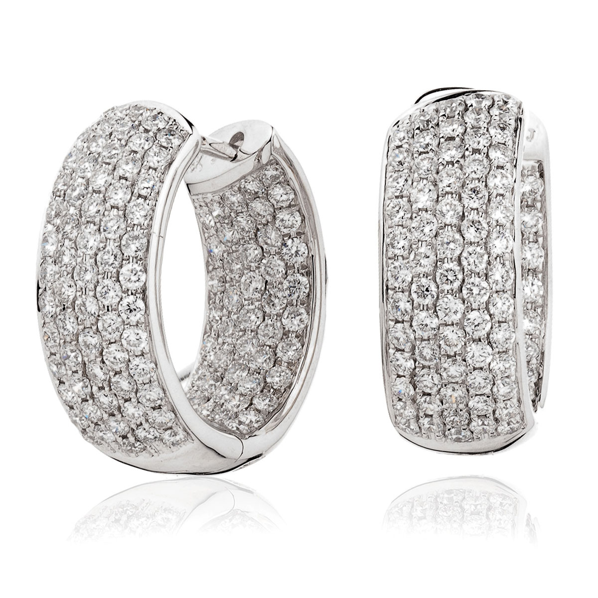 5 Row Pave In And Out Diamond Hoops Earrings