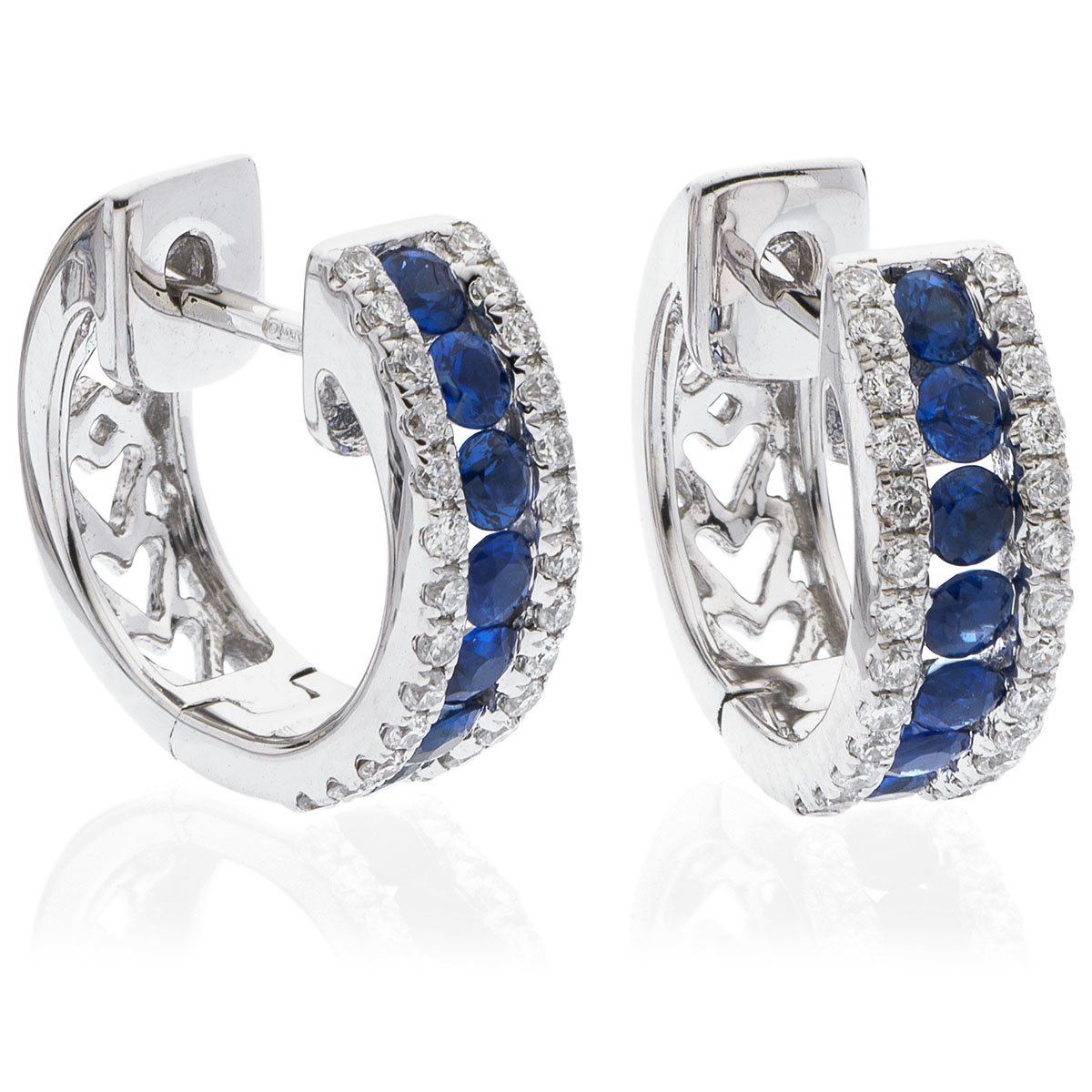 3 Row Round Pave Blue Sapphire Hoops Diamond Earring