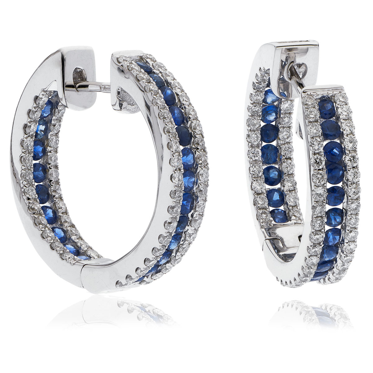 3 Row Pave Sapphire In And Out Hoops Diamond Earring