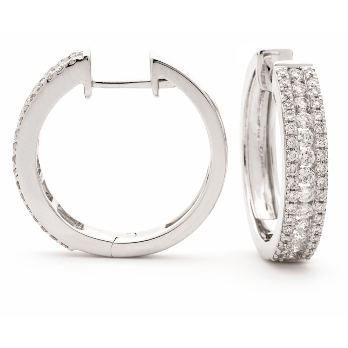 3 Row Round In And Out Diamond Hoops Earrings