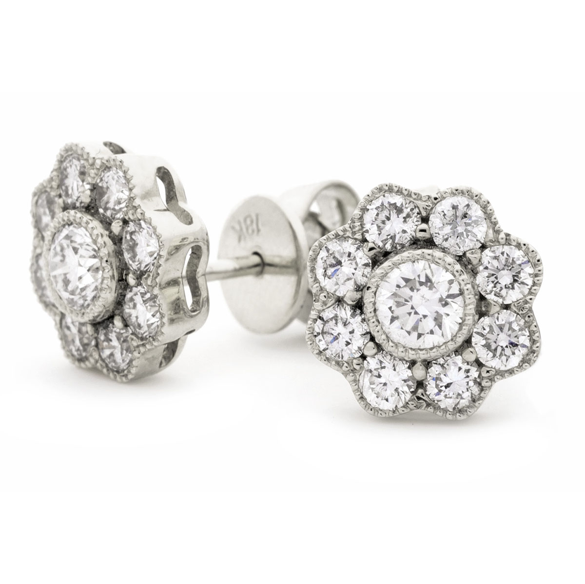 Flower Shape Grain Set Diamond Earring Studs