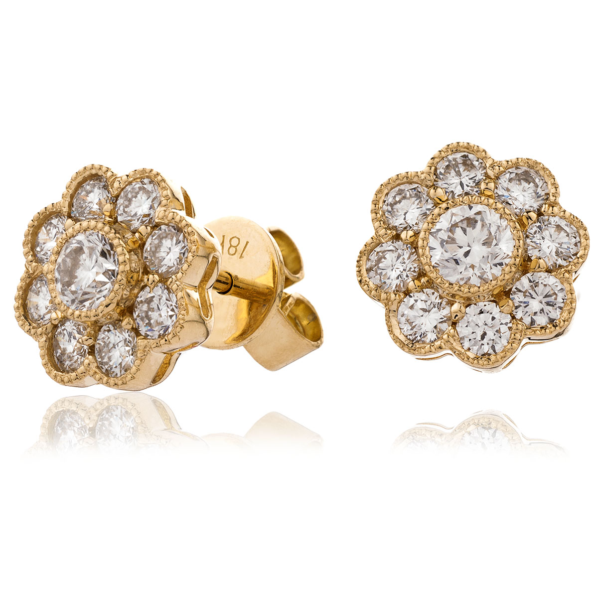 Flower Shape Grain Set Diamond Earring Studs