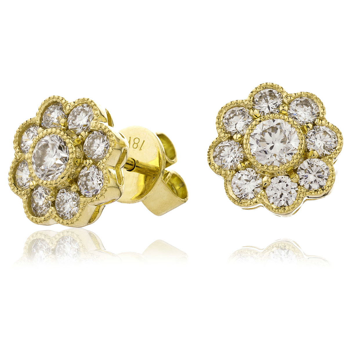 Flower Shape Grain Set Diamond Earring Studs