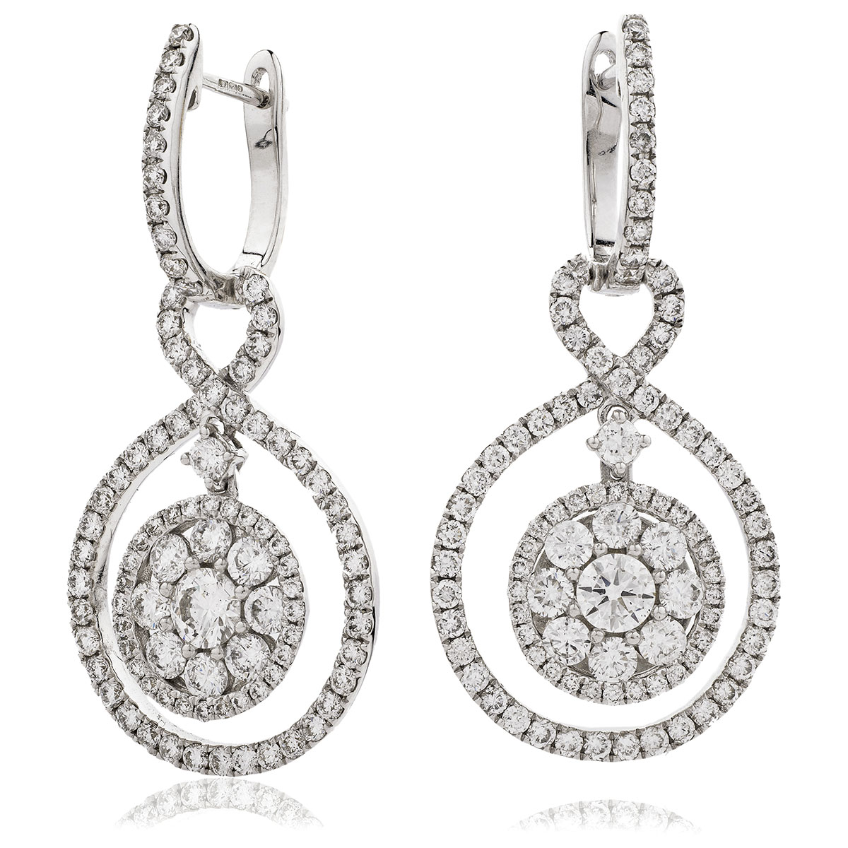 Open Double Halo Drop Hoops Diamond Earrings