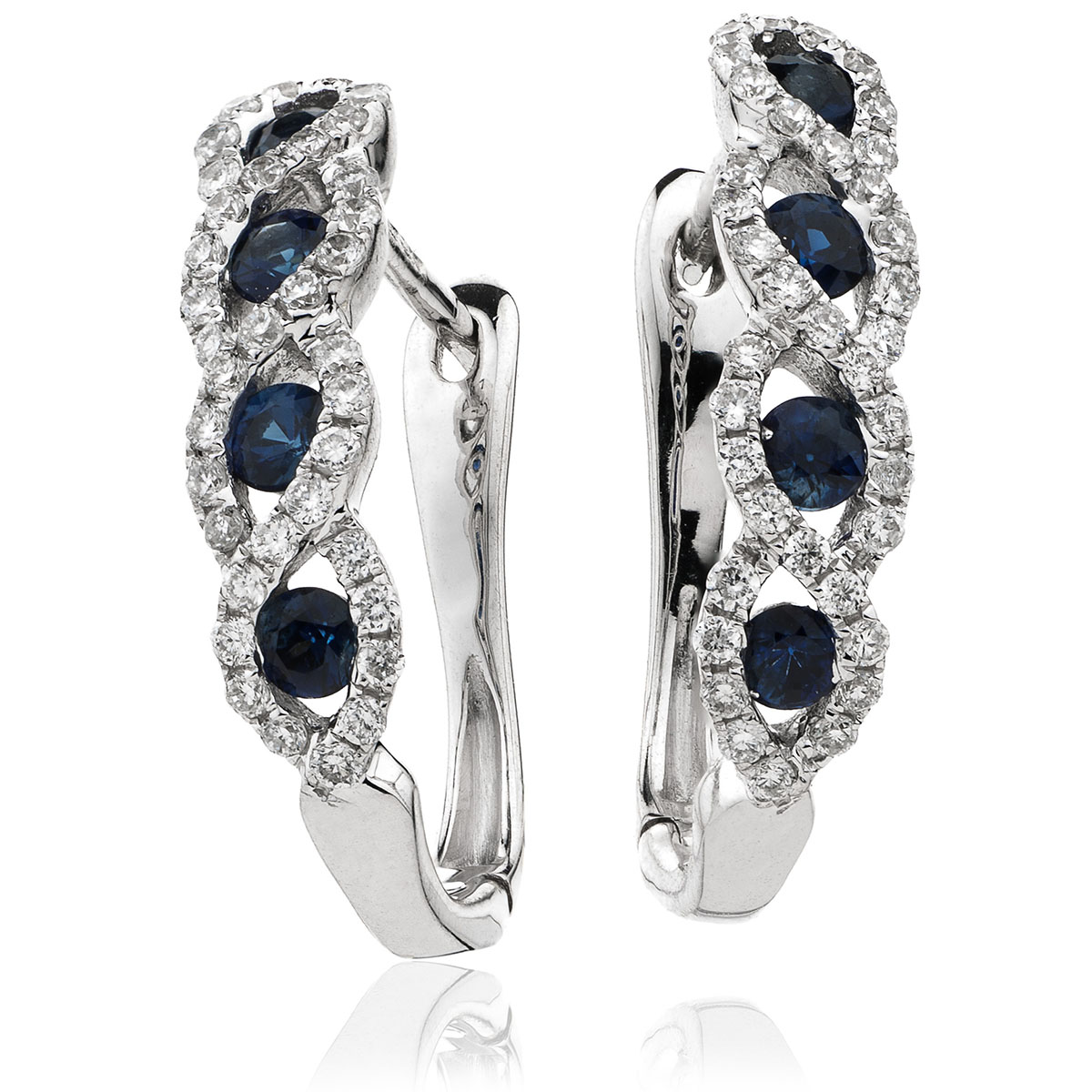 Blue Sapphire Wave Set Diamond Hoop Earring
