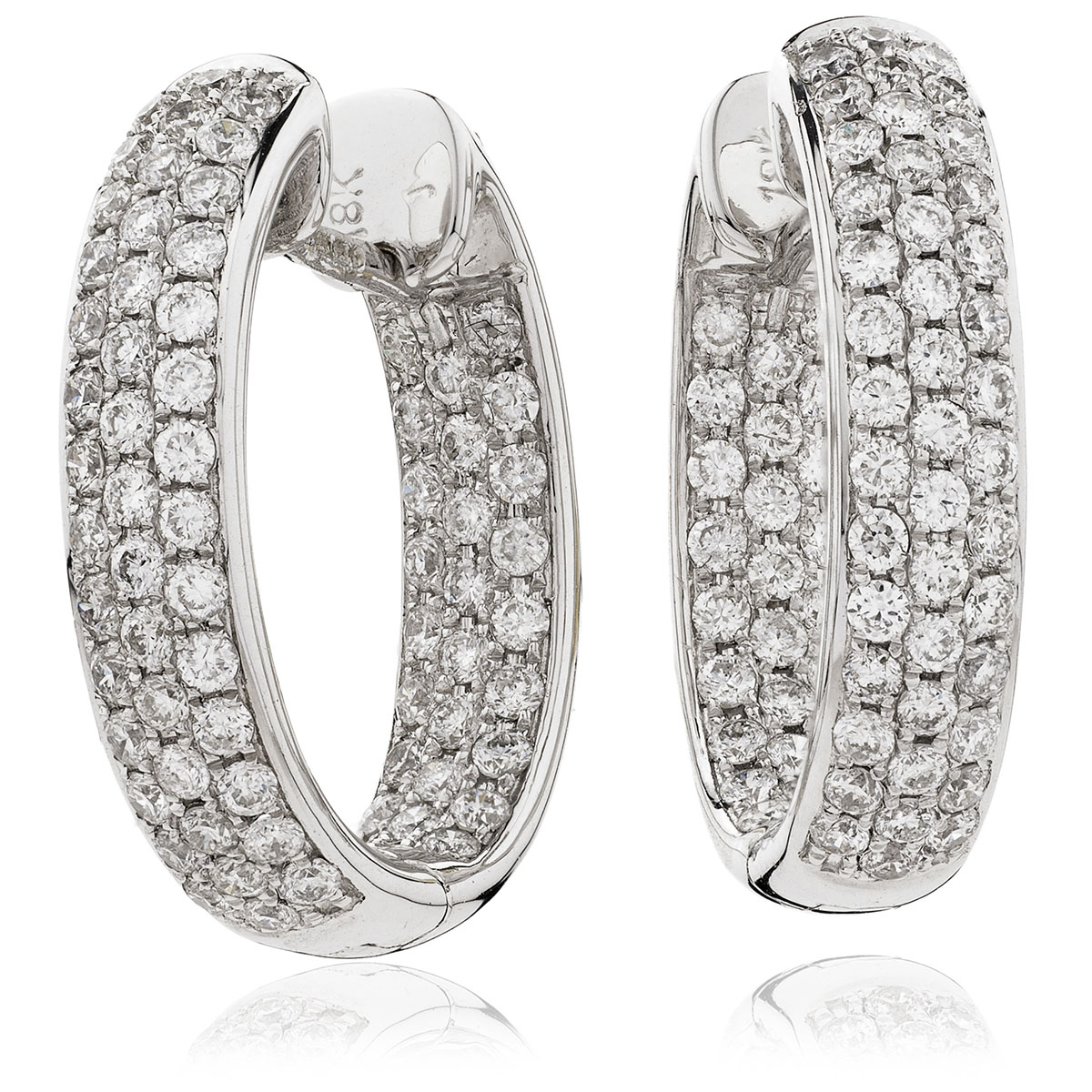 3 Row Pave In And Out Diamond Hoops Earrings