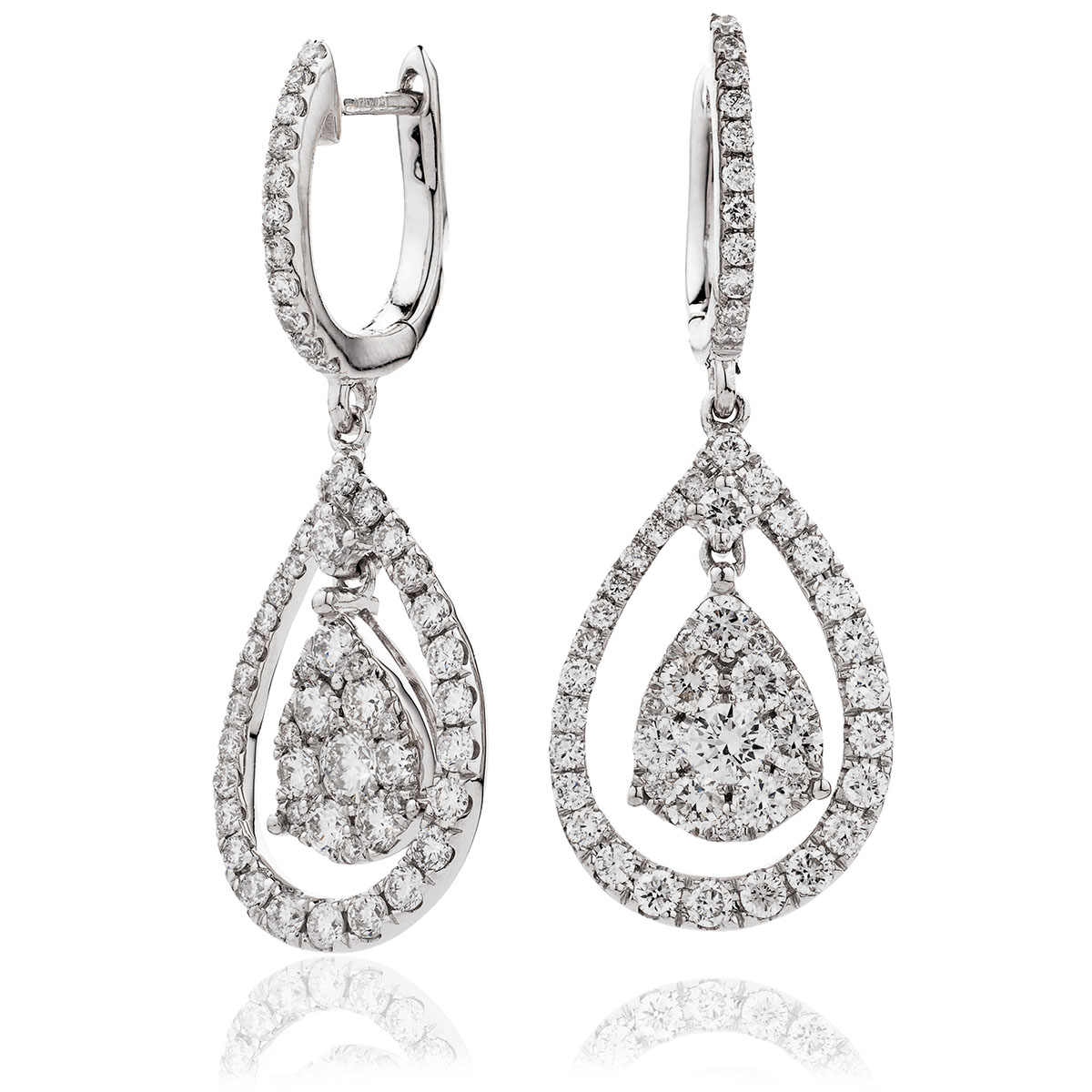 Open Halo Pear Drop Hoops Diamond Earrings