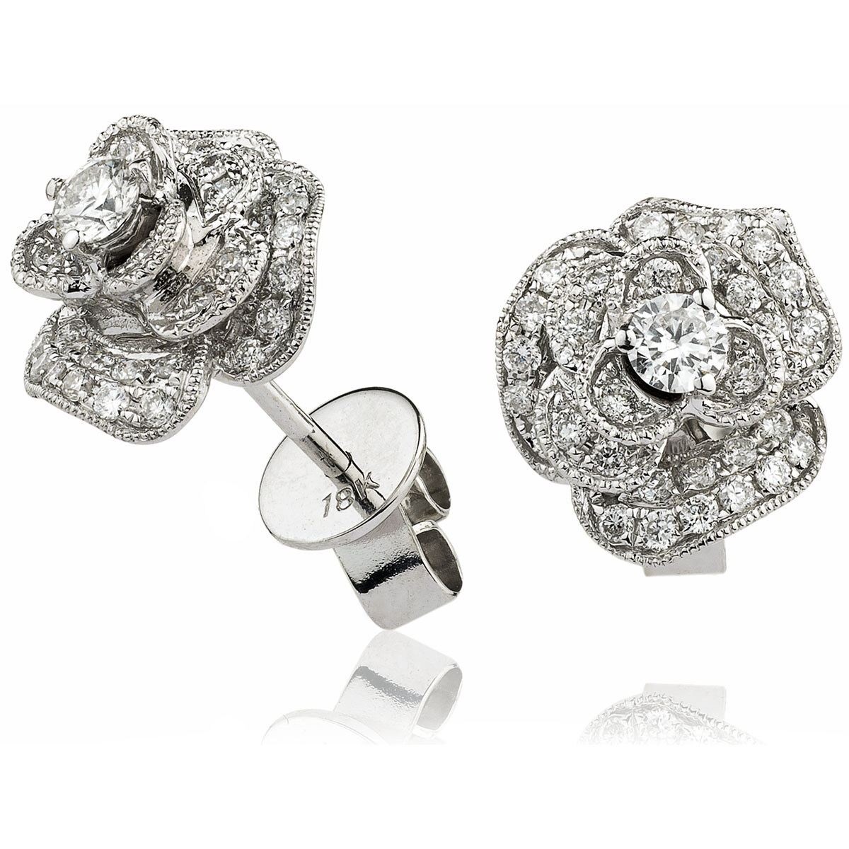 3d Rose Shape Diamond Earrings Studs