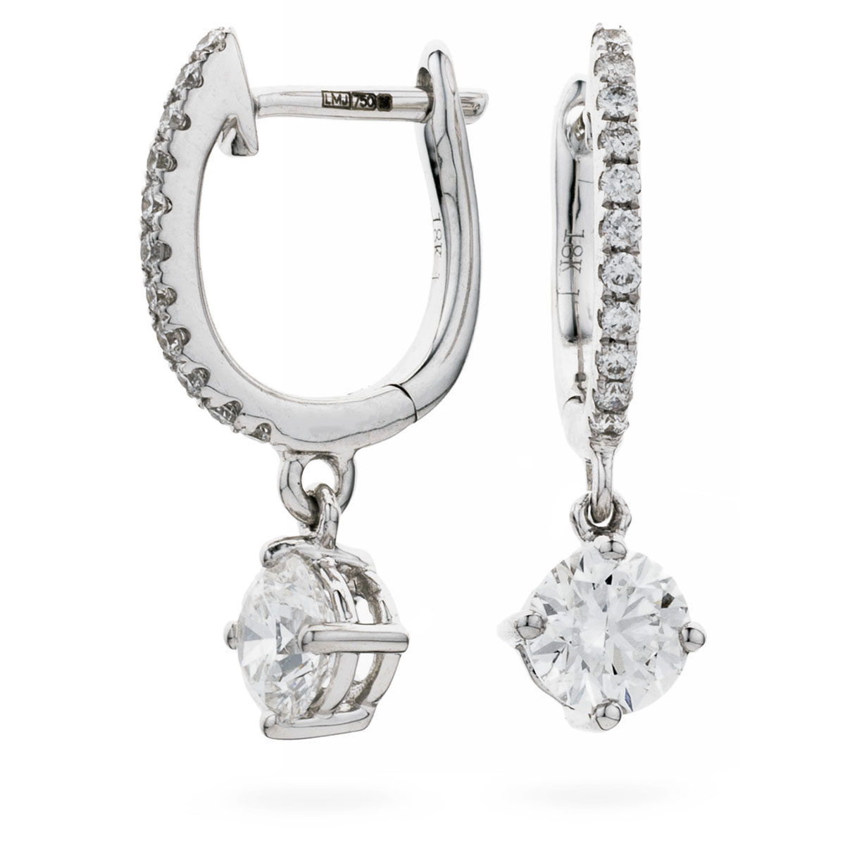 Solitaire Drop Hoops Diamond Earrings