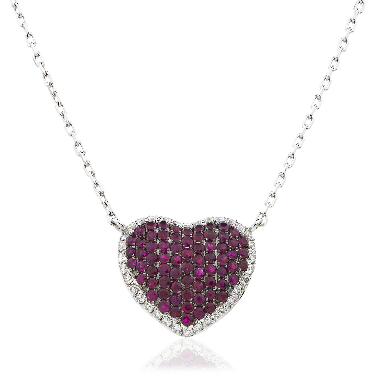 Fixed Pave Ruby Diamond Heart Pendant Reve Diamonds