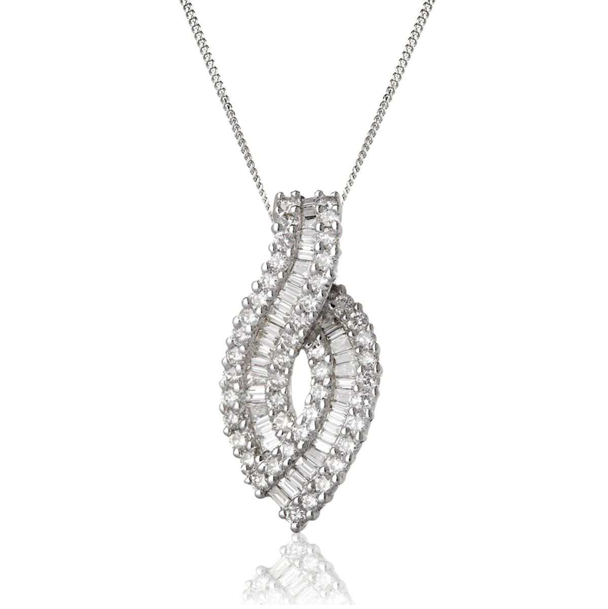 Round Baguette Cut Open Swirl Diamond Pendant