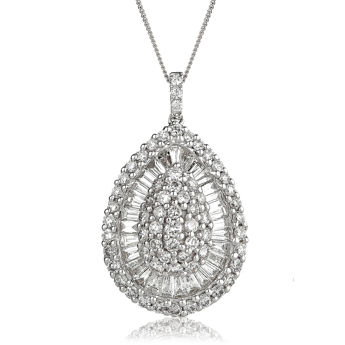 Pear Shaped Round Baguette Cut Pave Diamond Pendant