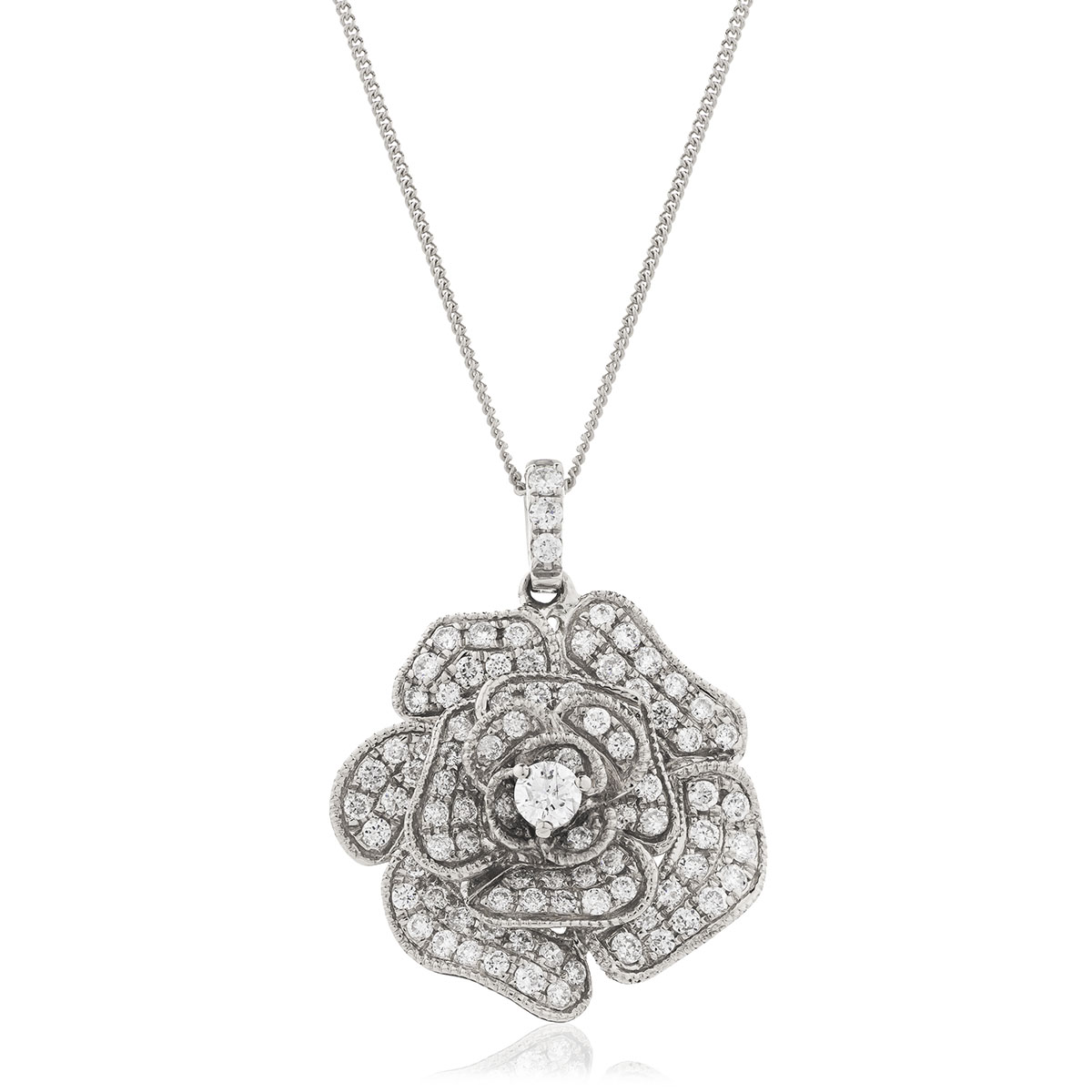 3D Pave Rose Diamond Pendant