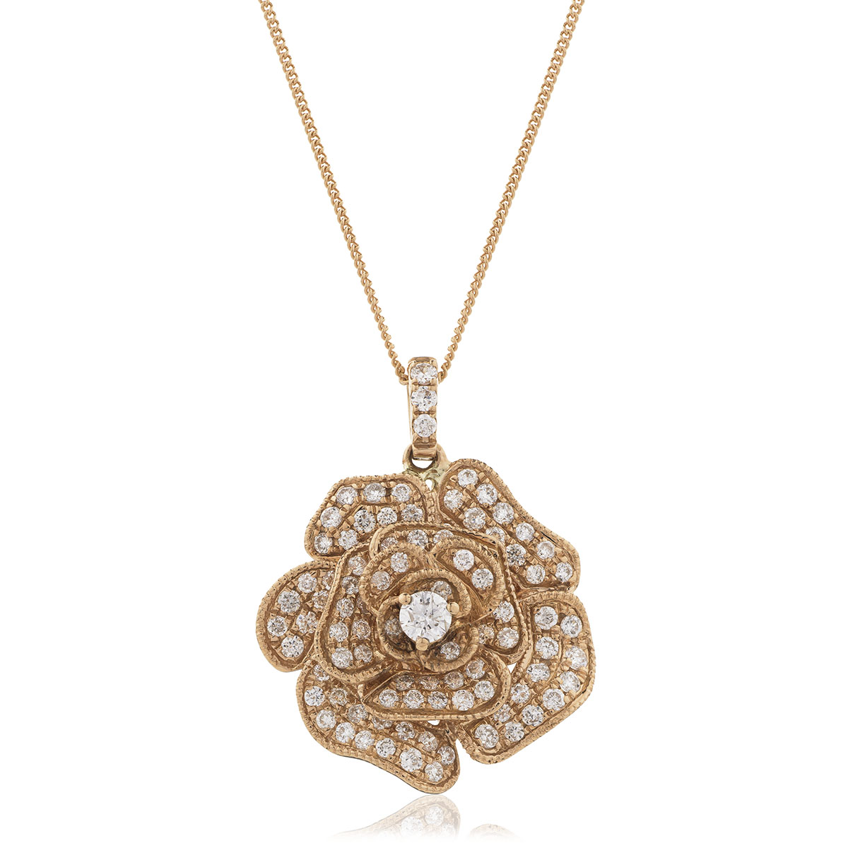 3D Pave Rose Diamond Pendant