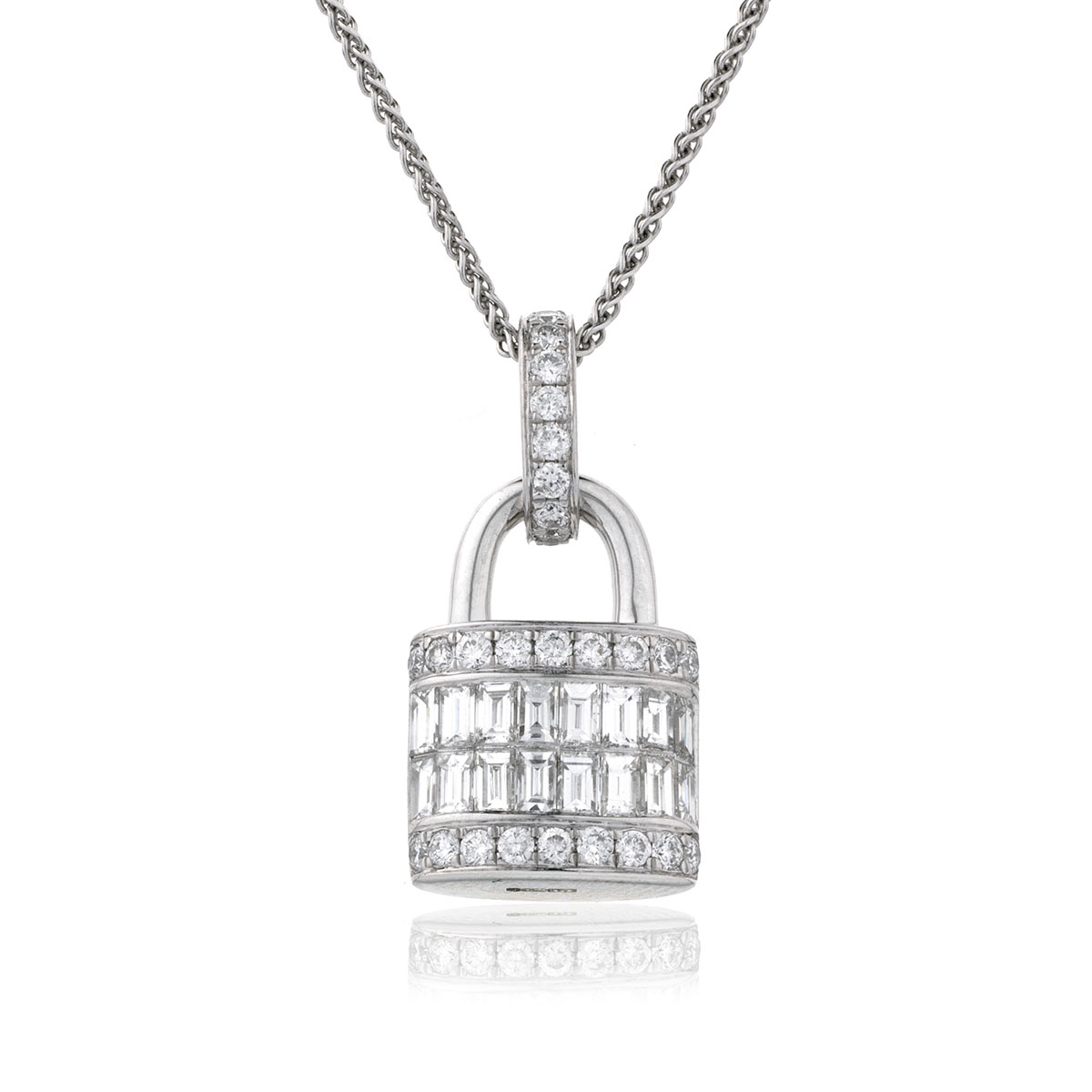 Round Baguette Cut Lock Diamond Pendant