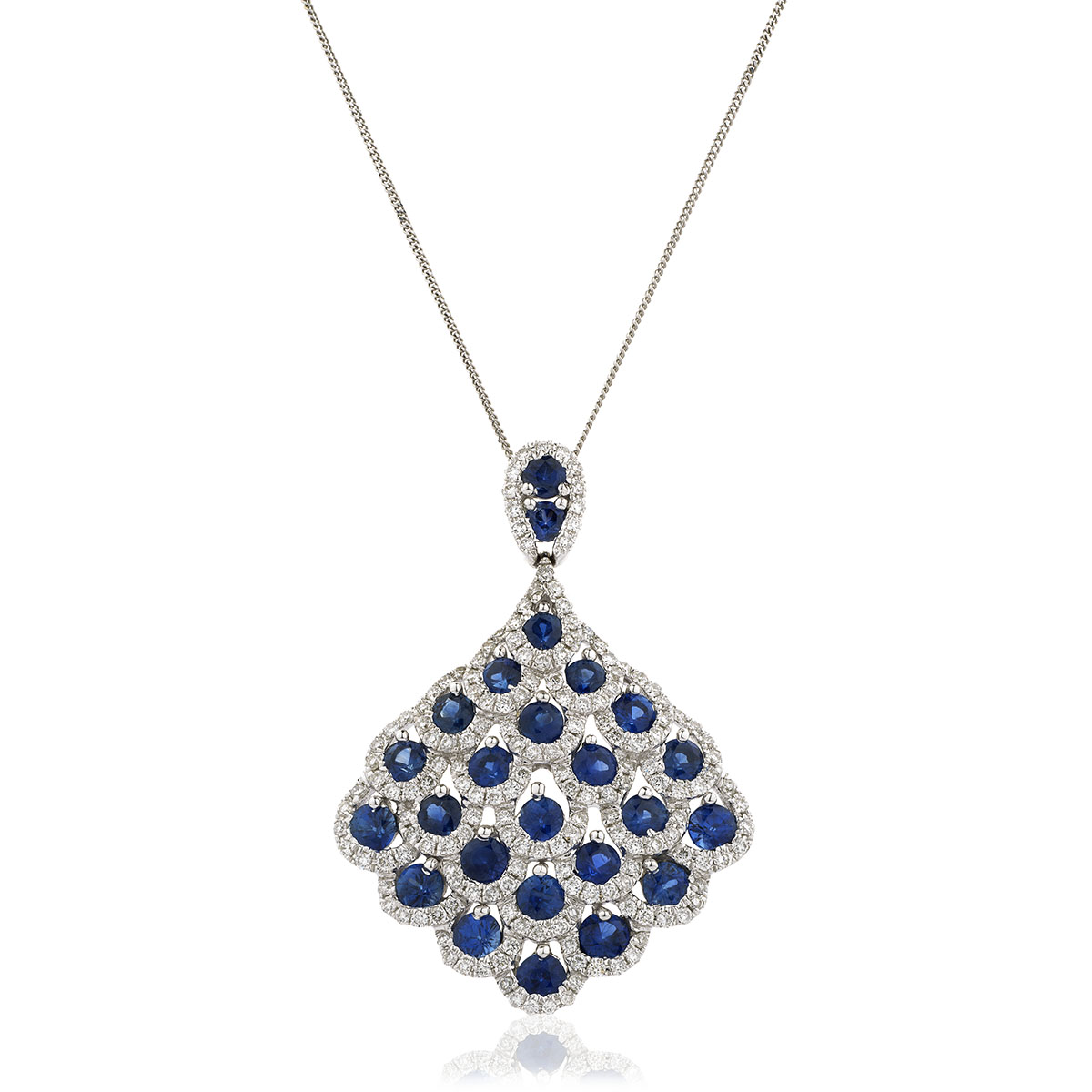 Peacock Tail Diamond and Blue Sapphire Necklace