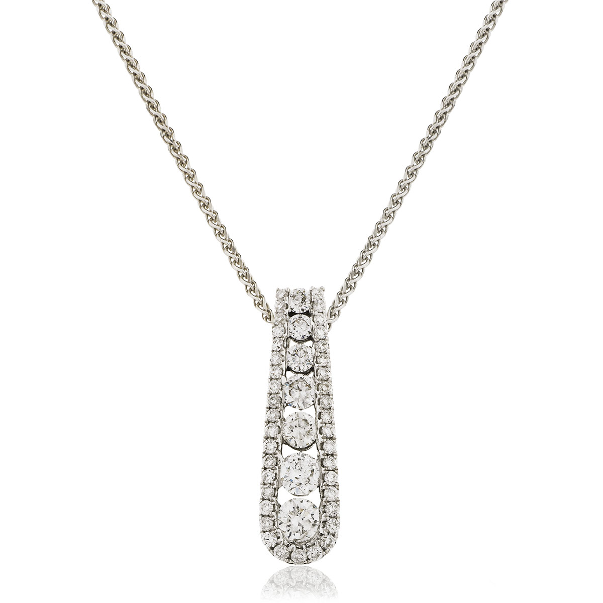 6 Stone Drop Halo Diamond Pendant