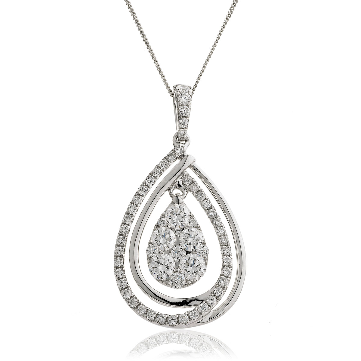 Pear Shaped Open Double Halo Pave Diamond Pendant