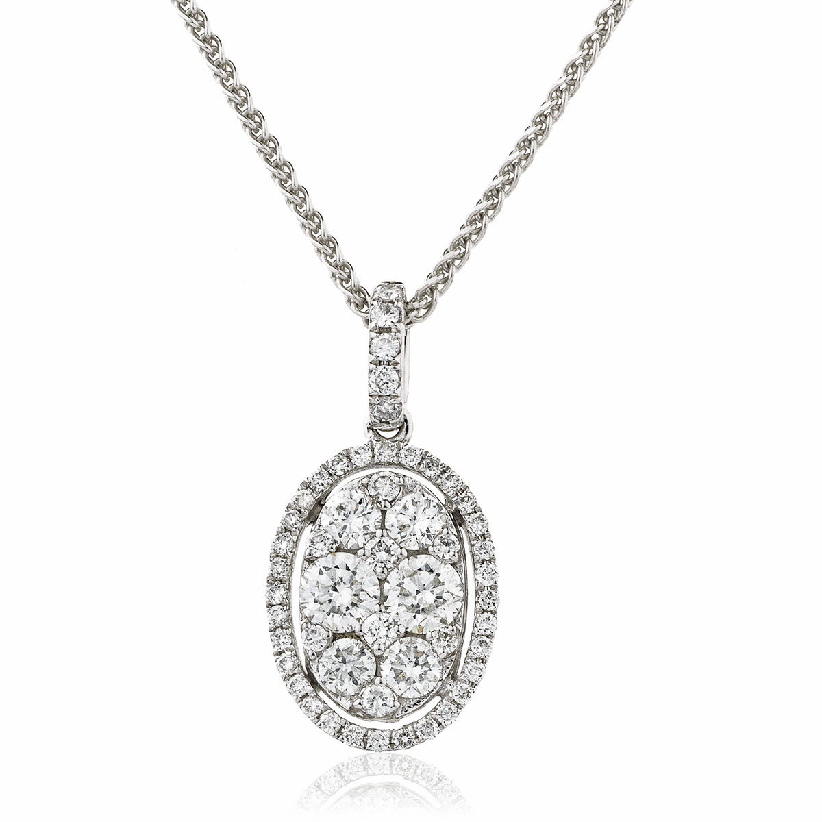 Oval Shaped Medium Halo Pave Diamond Pendant