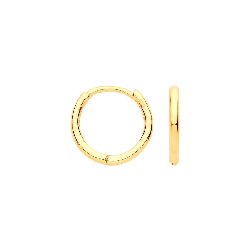 Gold Plain Rectangle Hinged Huggies Earrings 