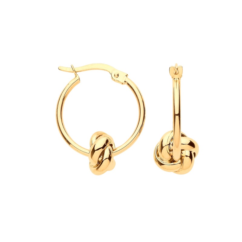 Yellow Gold 18mm Knot Round Hoop Earring