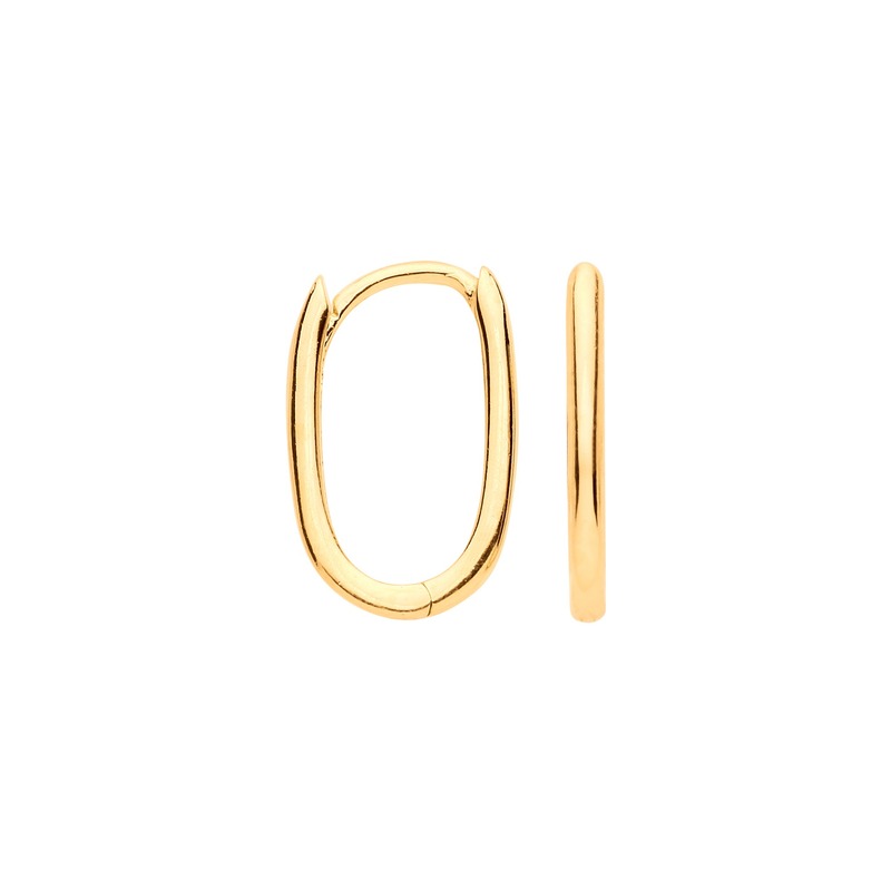 Yellow Gold Plain Hinged Oval Hoop Huggies