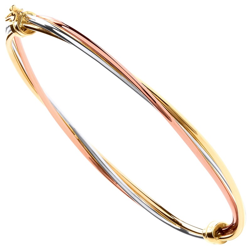 9kt Three - Tone Gold Ladies Bangle