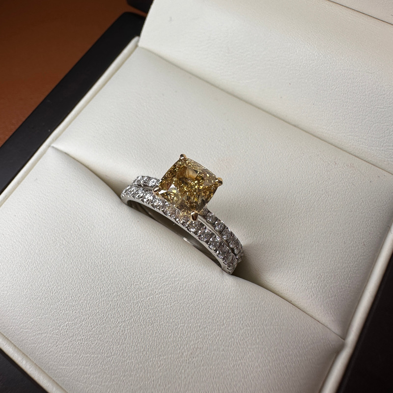 Yellow Diamond Cushion Micro Setting Engagement Ring