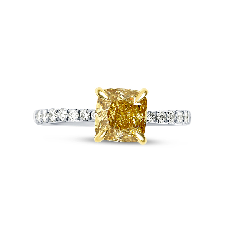 Yellow Diamond Cushion Shape Micro Setting Engagement Ring