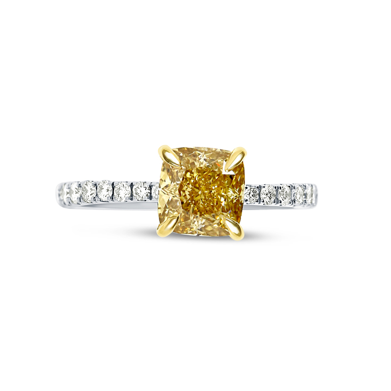 Lab Grown Yellow Diamond Cushion Micro Setting Engagement Ring