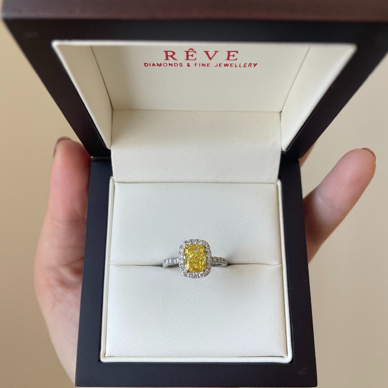 Yellow Elongated Cushion Halo Diamond Engagement Ring