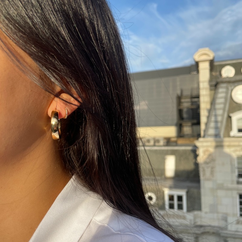 Yellow Gold 25mm Court Shape Tube Hoop Earrings