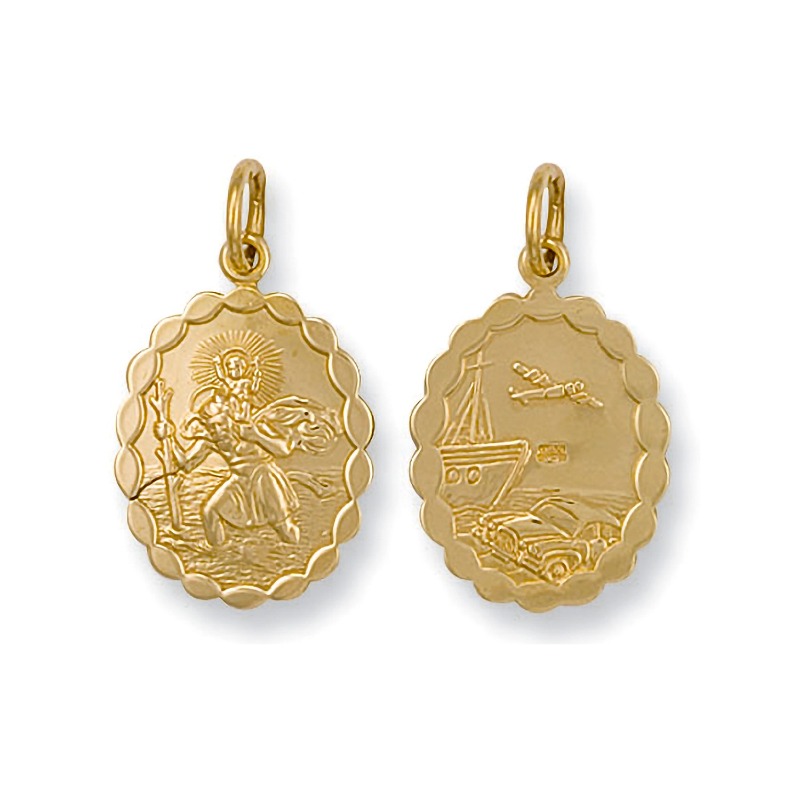Yellow Gold Double Sided Oval Shaped St Christopher Pendant