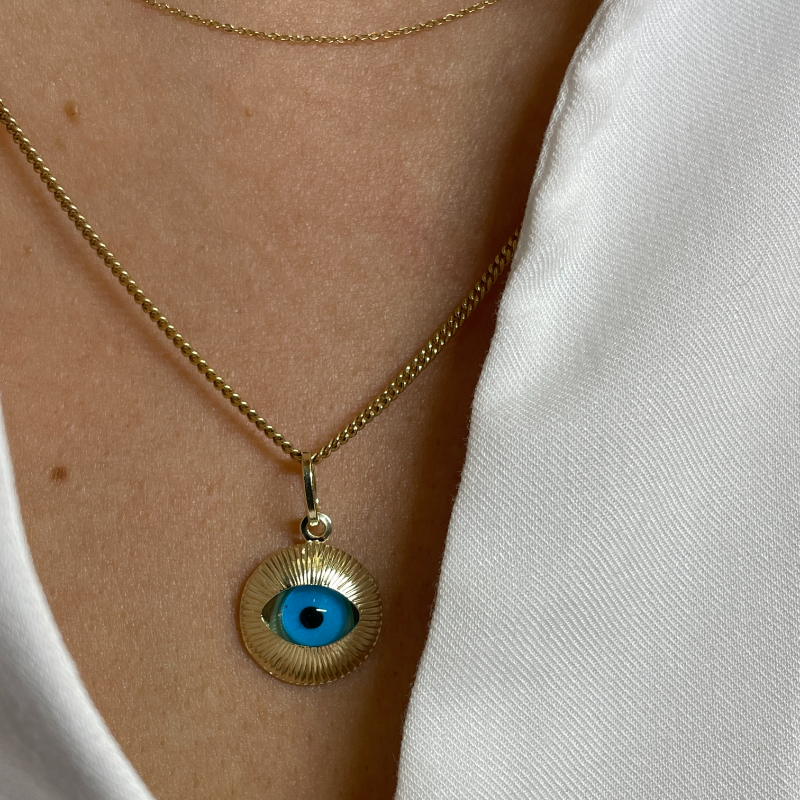 Yellow Gold Round Evil Eye Pendant