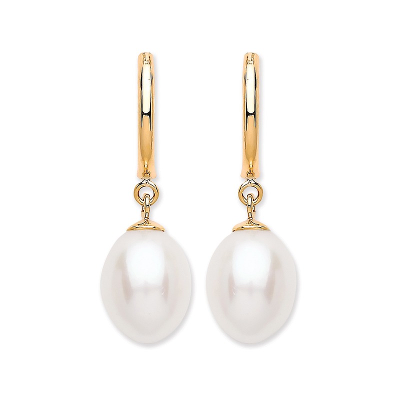 Yellow Gold Freshwater Pearl Drop Earrings