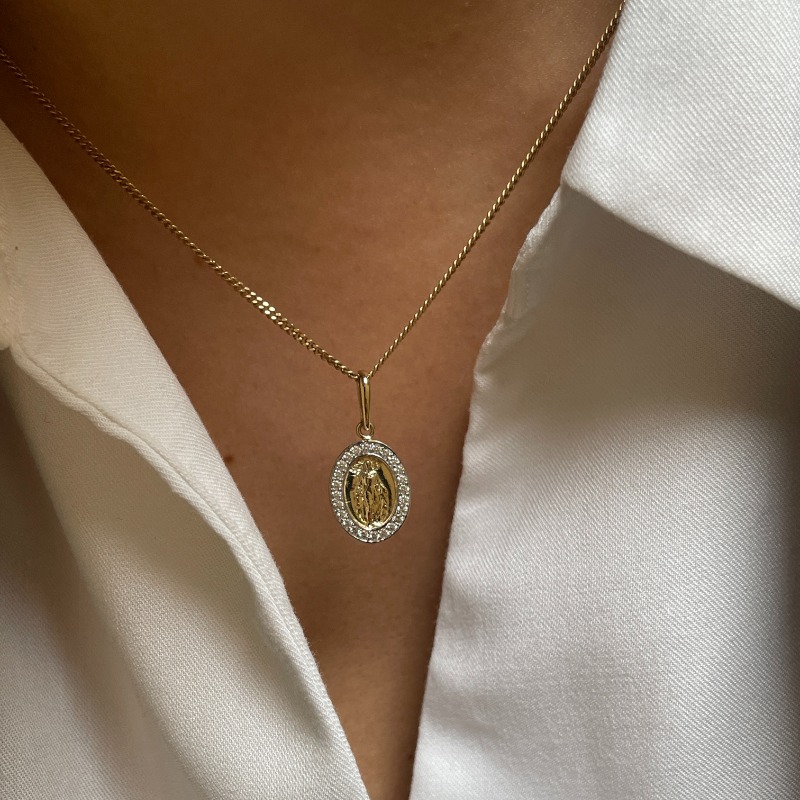 Yellow Gold Miraculous Medallion CZ Pendant