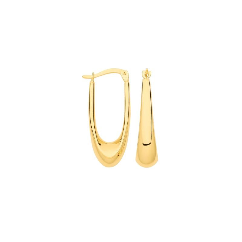 Yellow Gold Plain Elongated Hoop Earrings