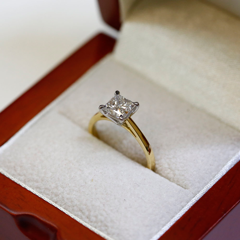 Yellow Gold Princess Cut Lab Grown Solitaire Engagement Ring