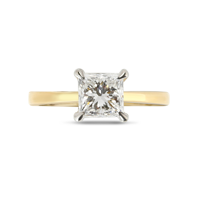 Yellow Gold Princess Cut Solitaire Engagement Ring top View