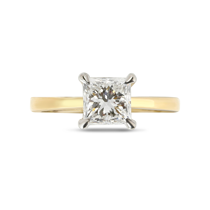 Yellow Gold Princess Shape Lab Grown Solitaire Engagement Ring