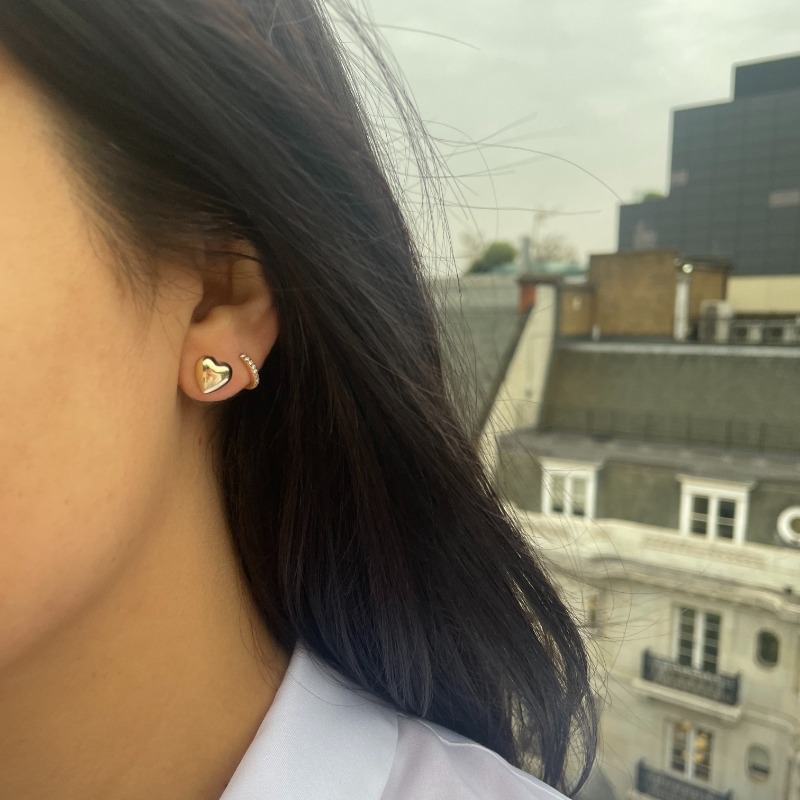 Yellow Gold Puffed Heart Stud Earrings