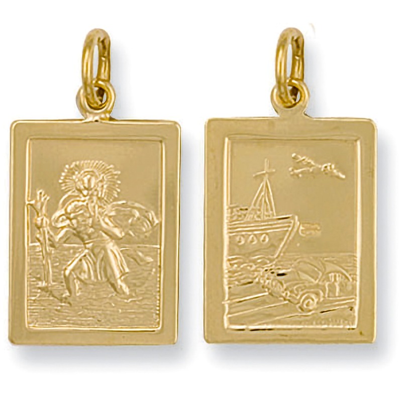 Yellow Gold Rectangular Shaped St Christopher Pendant